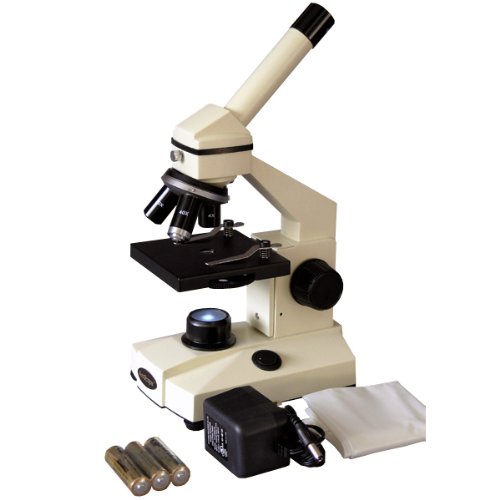 Single-Lens Condenser 40x-1000x Magnification Coarse and Fine Focus AmScope M200C Monocular Compound Microscope Brightfield Plain Stage Tungsten Illumination 110V WF10x and WF25x Eyepieces 